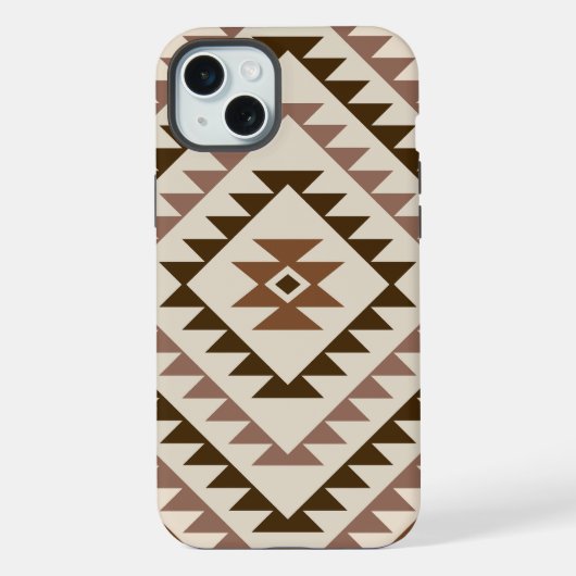 アステカ ダイヤモチーフデザイン ブラウン+クリーム iPhoneケース (裏面)
