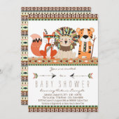 アステカ トライバル フォックス ライオン タイガー ベイビー シャワー 招待状 (正面/裏面)