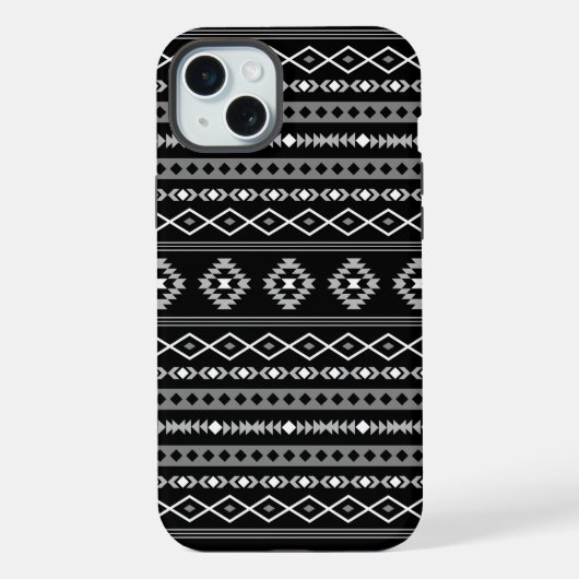 アステカ ホワイト グレー ブラック 混合 モチーフ柄 iPhoneケース (裏面)