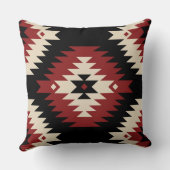 アステカ、幾何学赤、黒、ベージュ クッション (裏面)