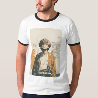 アステティックなスケッチが入った半袖ホワイトTシャツ Tシャツ