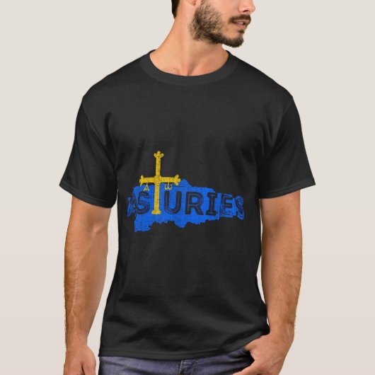 アストゥリアの地図と国旗 – Asturias 動揺して Spain Tシャツ (正面)