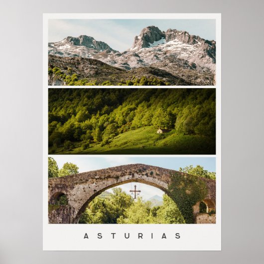 アストゥリアスの景色と風景 旅行写真コラージュ ポスター (正面)