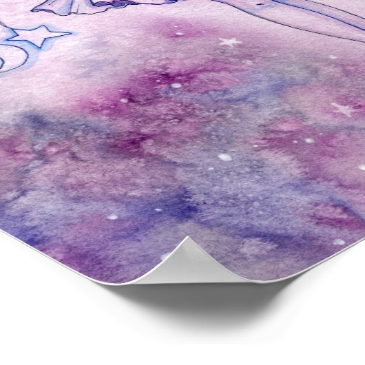 アストラリナパープルブルーフェアリーファンタジーアートウォーターカラー ポスター (角)