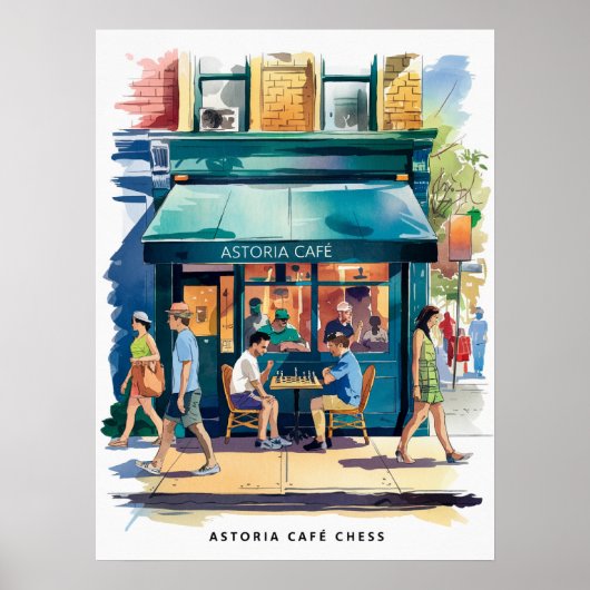 アストリアカフェチェス水彩画 ポスター (正面)