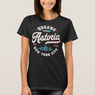 アストリアクイーンズニューヨークレトログラフィック Tシャツ