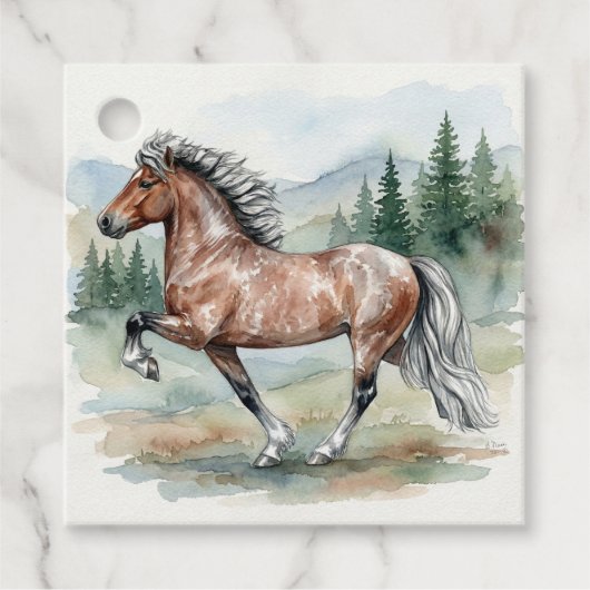 アストリッド・トルティングのアイスランド馬の水彩画 フェイバータグ (正面)