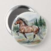 アストリッド・トルティングのアイスランド馬の水彩画 缶バッジ (正面&裏面)