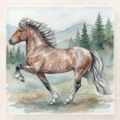 アストリッド・トルティング アイスランド馬の水彩画 ガラスコースター (正面)