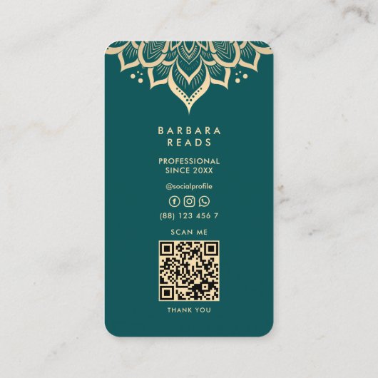 アストロガーアストロロジストダークティール(緑がかった色)マンダラエレガント 名刺 (裏面)