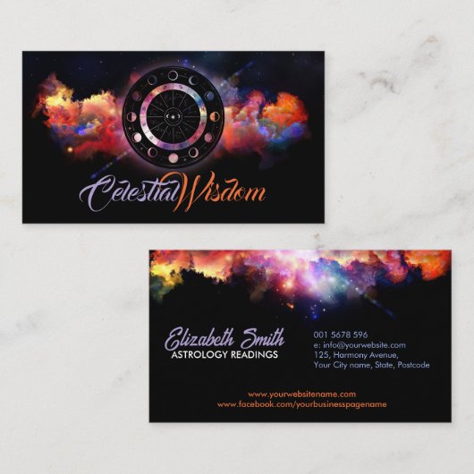 アストロガー白熱［赤熱］光を放つ〔占星術の〕十二宮図ホイール 名刺 (正面/裏面)