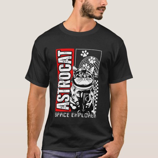 アストロキャット、スペースキャット、宇宙飛行士の猫、面白い猫、 Tシャツ (正面)