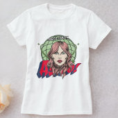 アストロクール漫画顔と惑星白人女性 Tシャツ