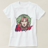 アストロクール漫画顔と惑星白人女性 Tシャツ (デザイン正面)
