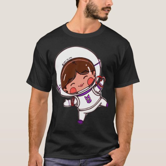 アストロジン宇宙飛行士が宇宙に浮かぶ Tシャツ (正面)