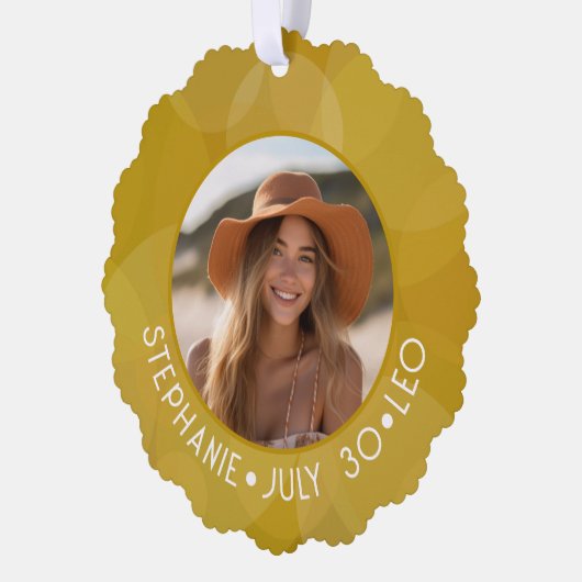 アストロロジーレオ〔占星術の〕十二宮図サインフォトカスタム誕生日 オーナメントカード (左)