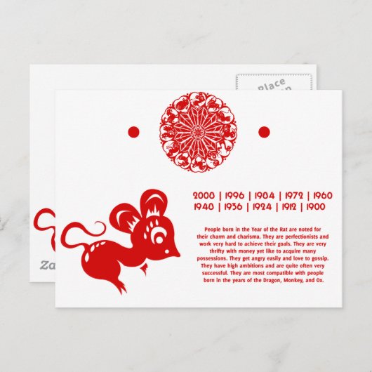 アストロロジー中国のラットイラストレーション ポストカード (正面/裏面)