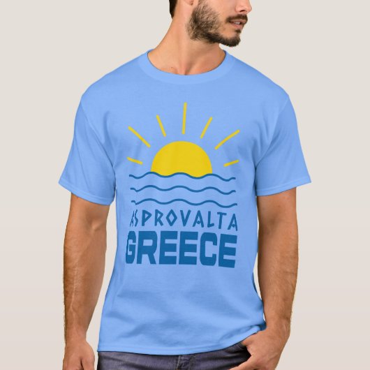 アスプロバルタ ギリシャ 太陽と海 メンズ ブルー Tシャツ (正面)