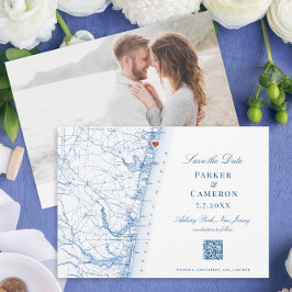 アスベリーパークニュージャージーの地図エレガントネイビーQR セーブザデート