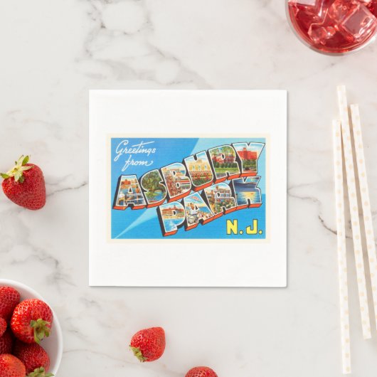 アスベリーパークニュージャージーNJヴィンテージ旅行はがき –  スタンダードカクテルナプキン (インサイチュ)