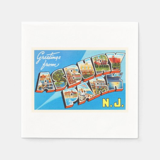 アスベリーパークニュージャージーNJヴィンテージ旅行はがき –  スタンダードカクテルナプキン (正面)