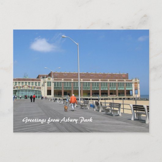 アスベリーパークNJボードウォーク – マン歩く犬 ポストカード (正面)