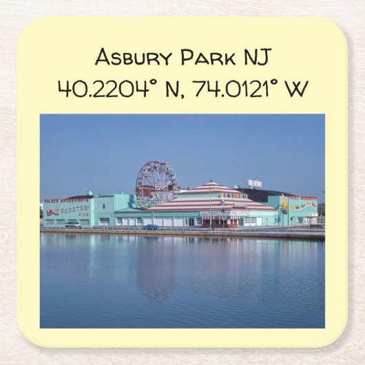 アスベリーパークNJヴィンテージスタイルカラーパーティードリンク スクエアペーパーコースター (正面)