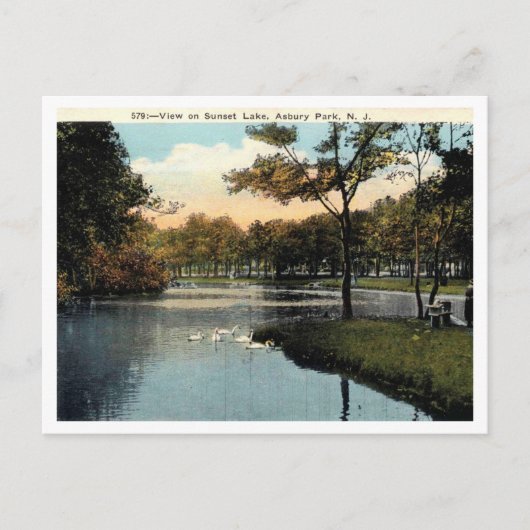 アスベリーパークNJ、サンセットレイク1924ヴィンテージ ポストカード (正面)