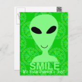 アスマイルザサンパトリックの日おもしろいグリーンエイリアン ポストカード (正面/裏面)