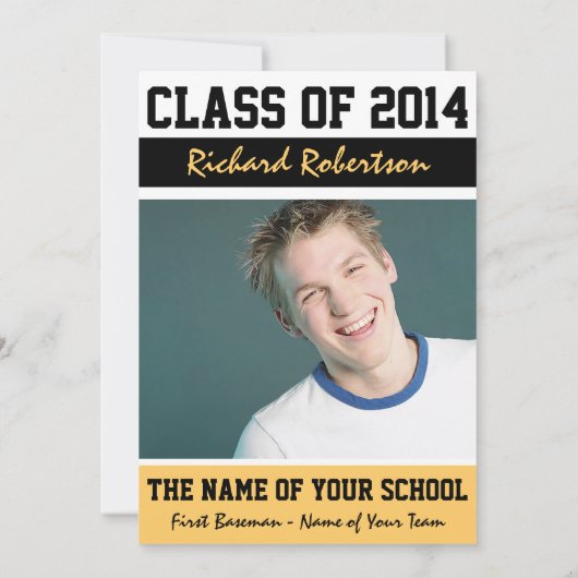 アスリートの卒業パーティーの黒および金ゴールド 招待状 (裏面)