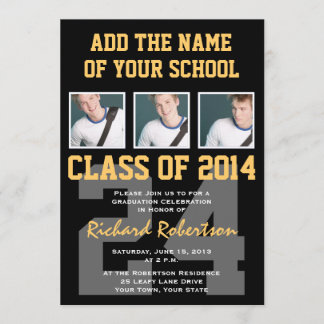 アスリートの卒業パーティーの黒および金ゴールド 招待状