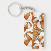 アスリートの名前のクラスタオレンジ色の白いバスケットボール キーホルダー (正面)