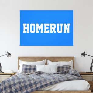アスリートらしい明るい青色のスポーツ風ホワイトHOMERUN（ホームラン）文字  キャンバスプリント