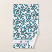 アスリートティール（緑がかった色）チームカラーバレーボール選手の名前 バスタオルセット (ハンドタオル)