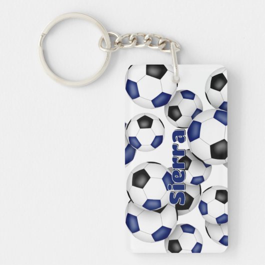 アスリート名の一群のブルーブラックサッカーボール キーホルダー (正面)