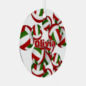 アスリート名の赤い緑のバレーボール記念ボール メタルオーナメント (正面右)