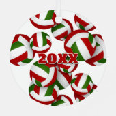 アスリート名の赤い緑のバレーボール記念ボール メタルオーナメント (裏面)