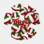 アスリート名の赤い緑のバレーボール記念ボール メタルオーナメント (正面)