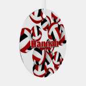 アスリート名の赤い黒のバレーボール記念ボール メタルオーナメント (正面右)