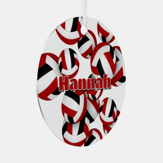 アスリート名の赤い黒のバレーボール記念ボール メタルオーナメント (正面右)