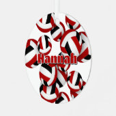 アスリート名の赤い黒のバレーボール記念ボール メタルオーナメント (正面左)