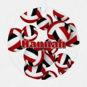 アスリート名の赤い黒のバレーボール記念ボール メタルオーナメント (正面)