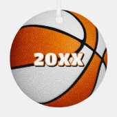 アスリート名をオレンジ色の白いバスケットボール メタルオーナメント (裏面)