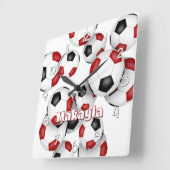 アスリート名(赤黒サッカーボールクラスタ) スクエア壁時計 (傾斜)