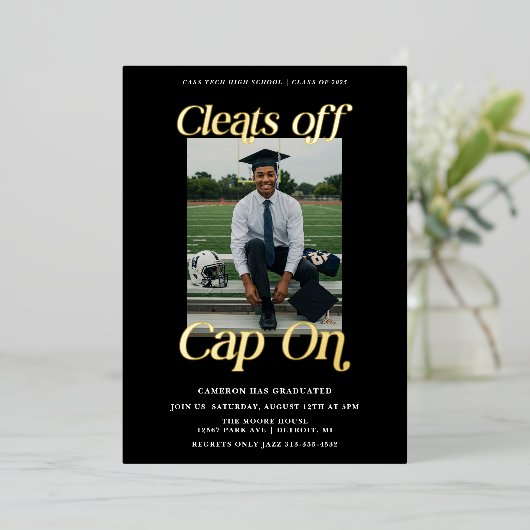 アスリート目盛り止めキャップのオン 箔招待状 (立ち正面)