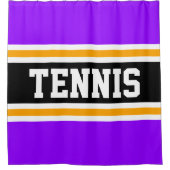 アスレチックおもしろいブライトパープルイエローテニスストライプ選手 シャワーカーテン (正面)