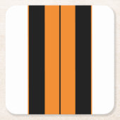 アスレチック白黒ブライトオレンジレーシングストライプズ スクエアペーパーコースター (正面)