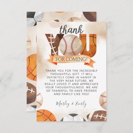 アスレチック・スポーツ感謝していボール・カード・ノート エンクロージャーカード (正面/裏面)