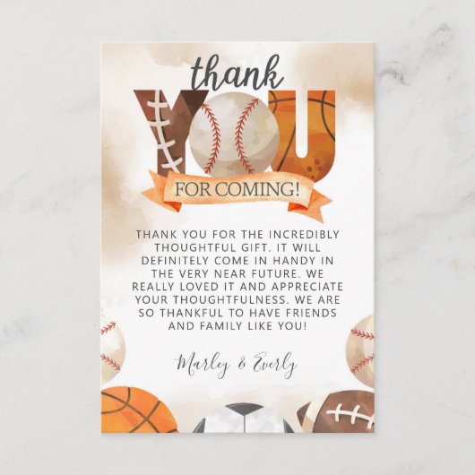 アスレチック・スポーツ感謝していボール・カード・ノート エンクロージャーカード (正面)