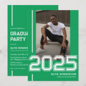 アスレチック フォト 卒業パーティー グリーン 招待状 (正面/裏面)